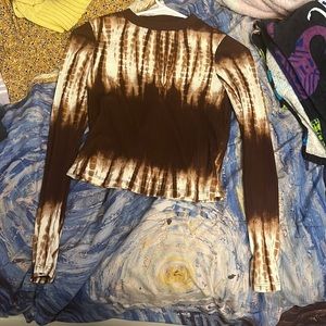 Long sleeve stretchy ribbed brown white ombré/tie dye shirt comfy elegant small